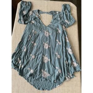 FREE PEOPLE Emma's Embroidered Dress in Misty Green Back Cut Out Detail XS TP